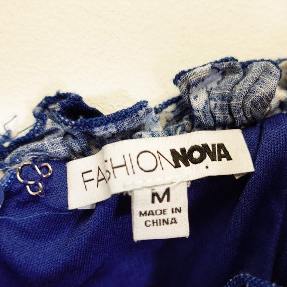 Fashion Nova Dress Womens Medium Blue Floral Mini Ruched Bodycon Stretch‎ - Picture 3 of 10